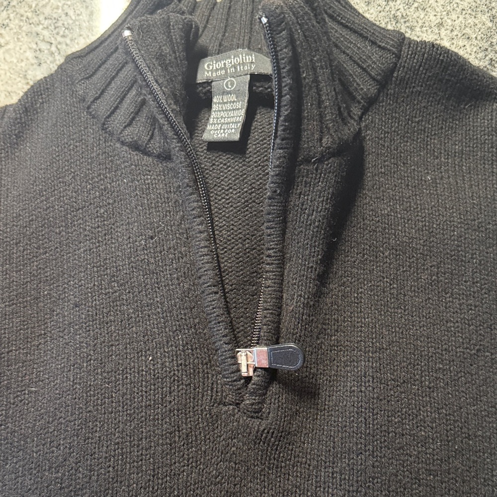 Men's Black Italian Zip-Up Sweater